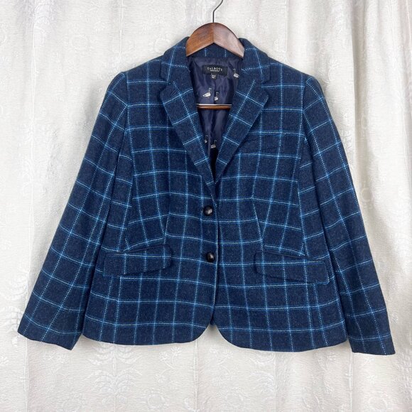 Talbots 16WP Shetland Wool Windowpane Plaid Equestrian Jacket Blazer ducks - Picture 2 of 9